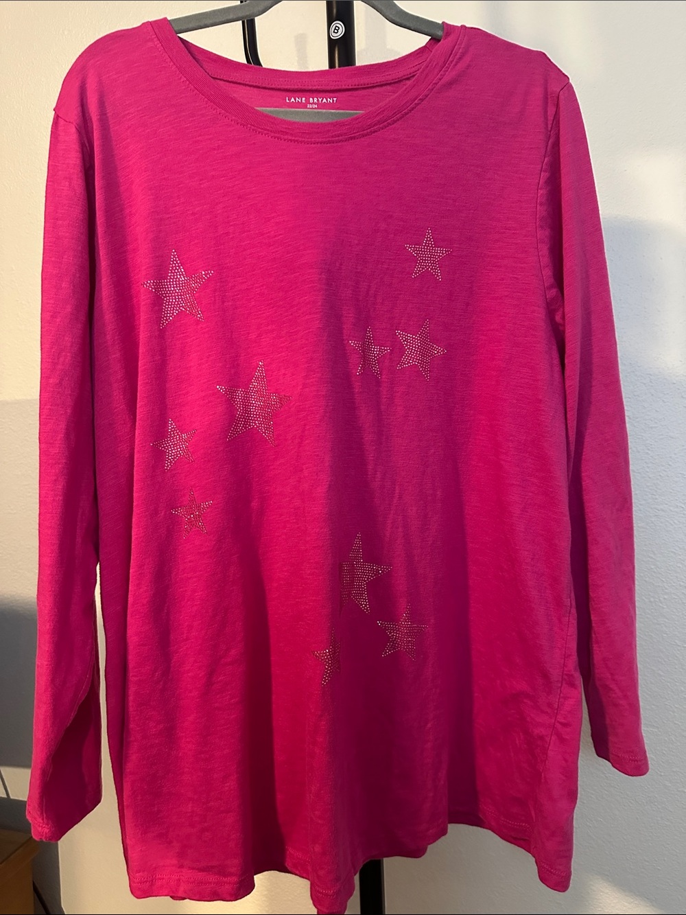 Lane Bryant Fuchsia Long Sleeve Star Rhinestone Tee